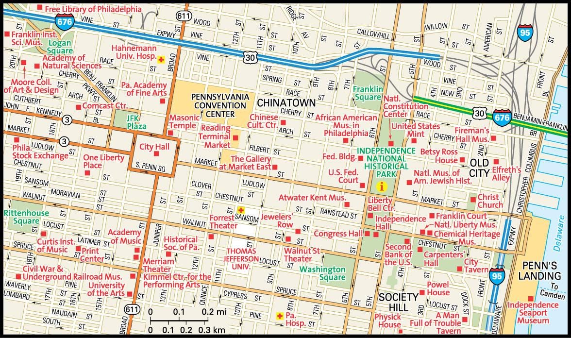 mapa centre mesta Philadelphia