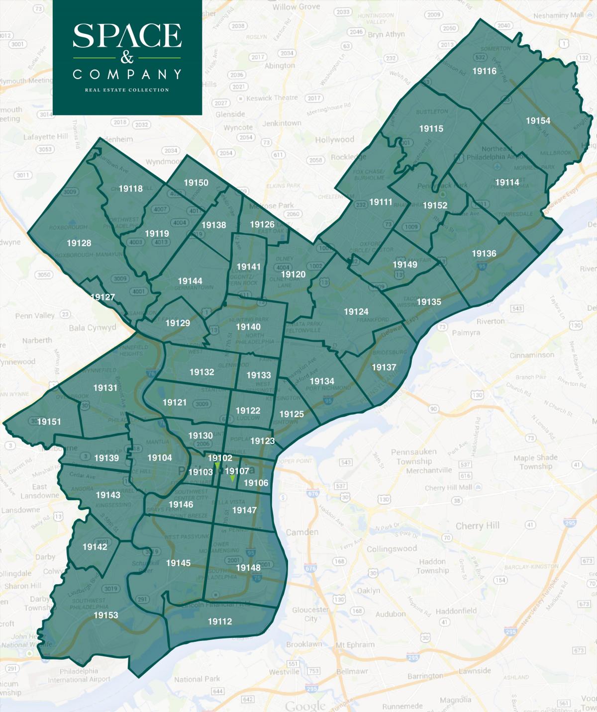 mapa centra mesta Philadelphia psč