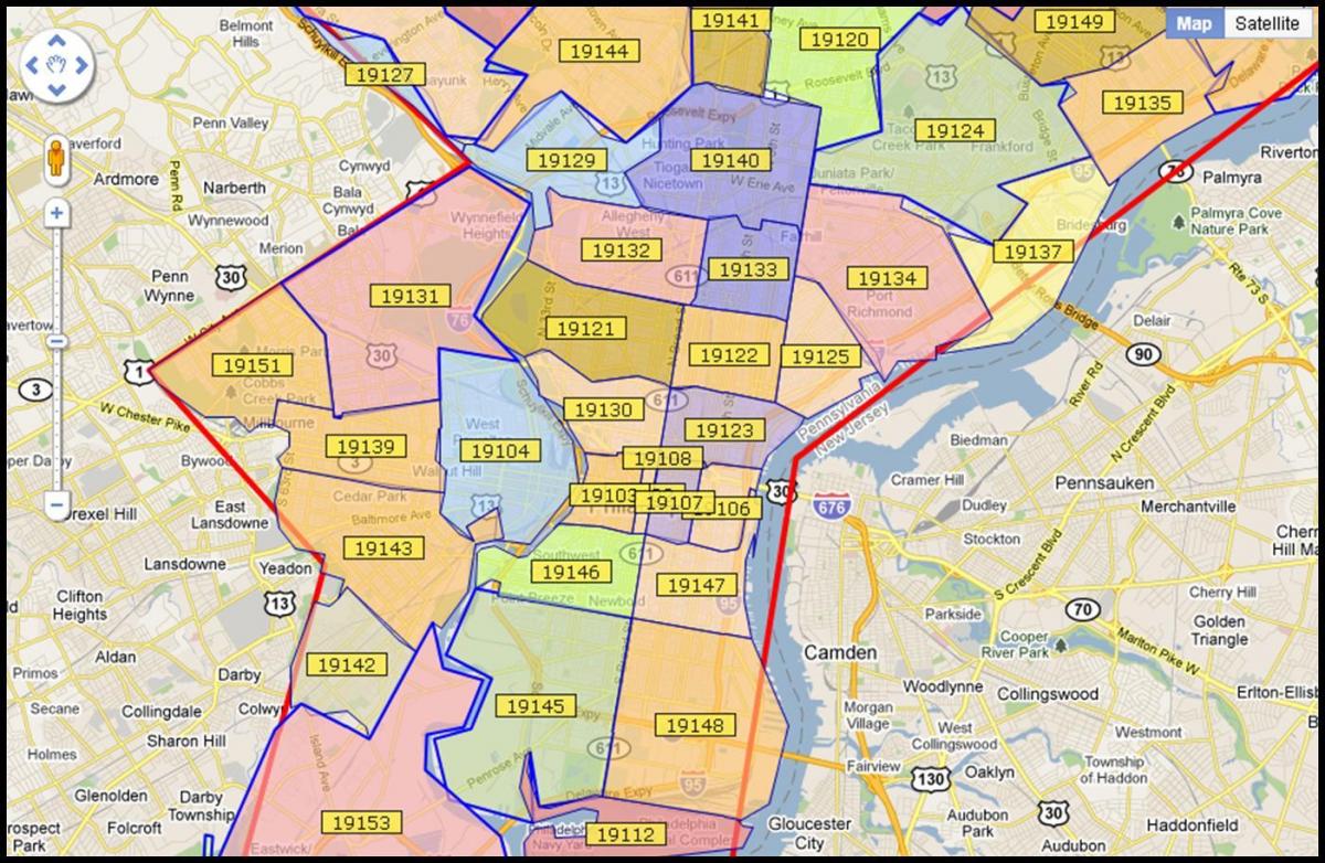 mapa väčšiu Philadelphia oblasť