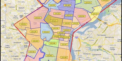 Mapa väčšiu Philadelphia oblasť